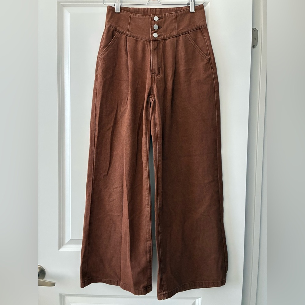 NWT Cider Size S Denim Wide Waistband Wide Leg Jeans - Brown